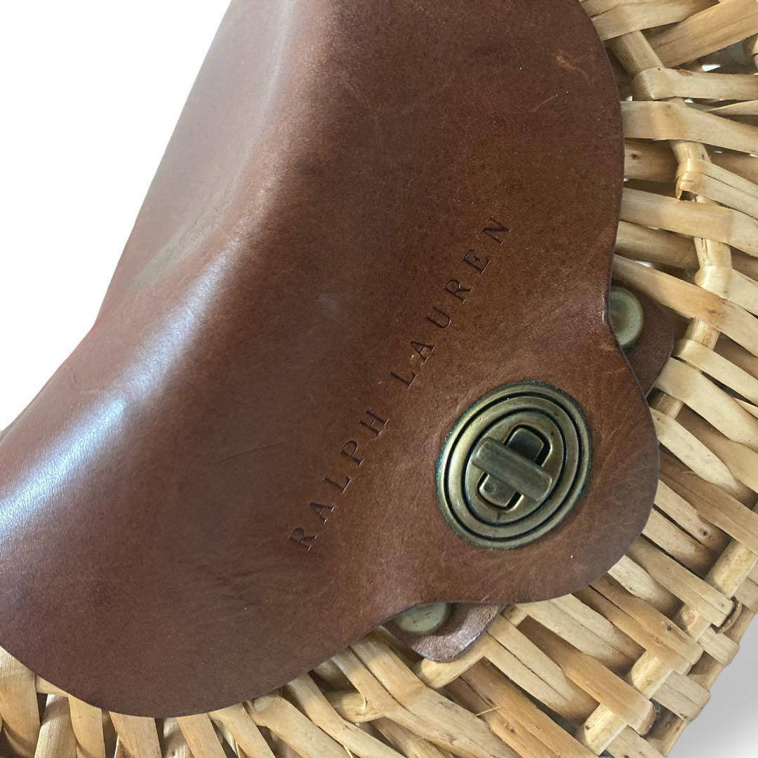 【美品】ラルフローレン　カゴバッグ　ワンショルダー　レザー　ロゴ型押し　ブラウン