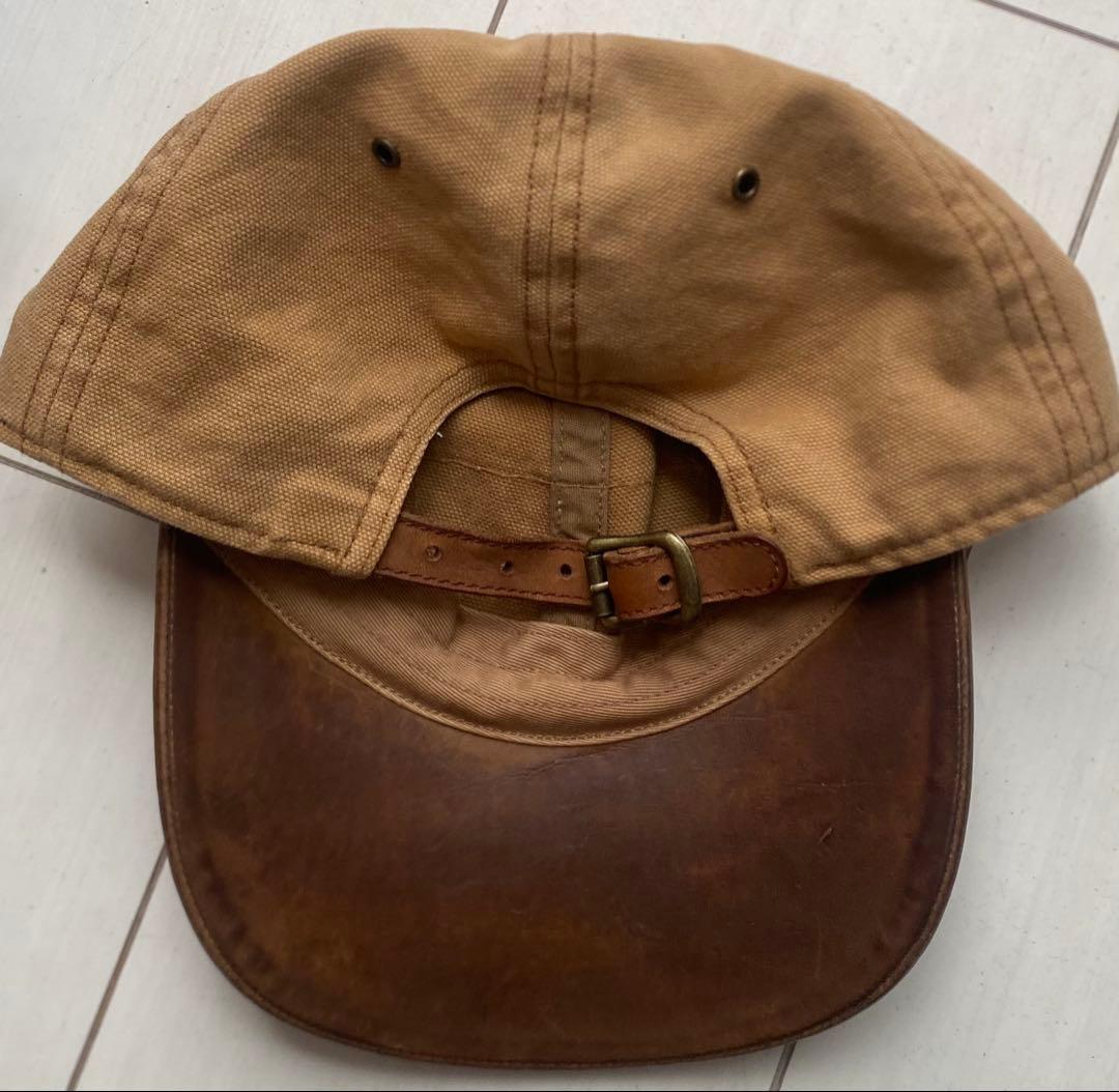 美品 00s RRL 革 レザー キャンバス ダック地 cap キャップ 帽子