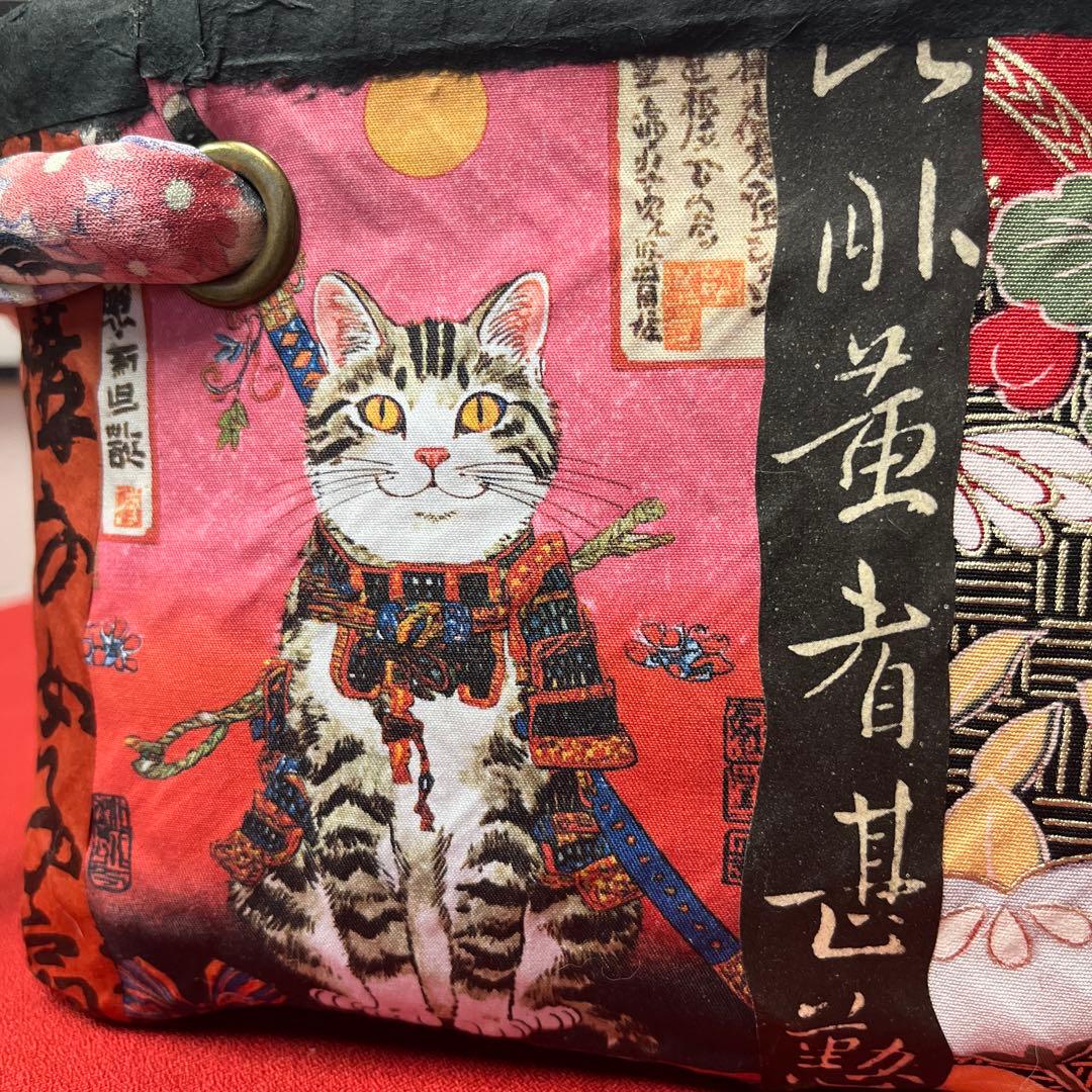 和猫 一閑張り バッグ かごバッグ ハンドバッグ 花 浮世絵 和柄 小さめ