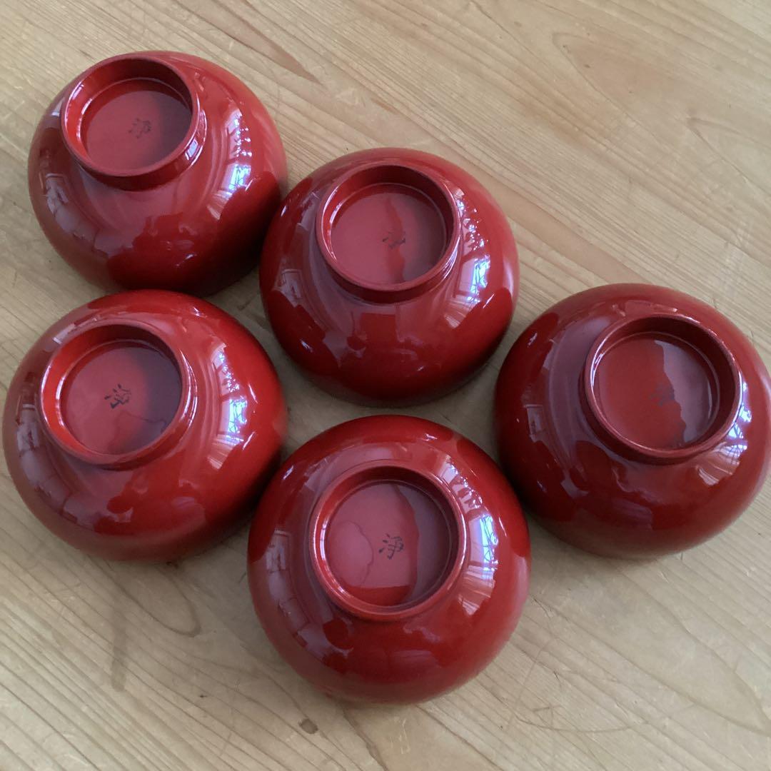 漆器　浄法寺塗　汁椀　５客　本朱　坂田漆器店　木製