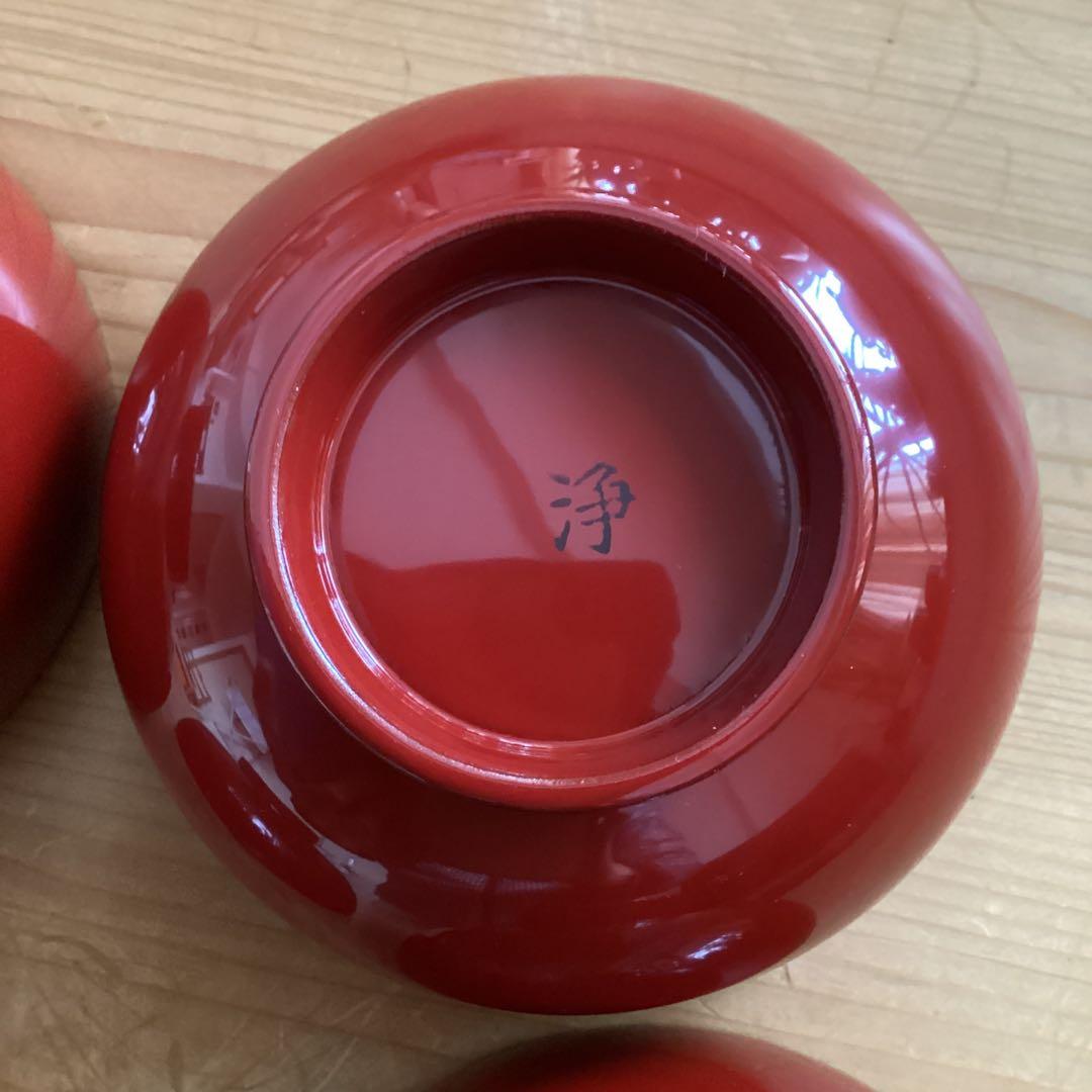 漆器　浄法寺塗　汁椀　５客　本朱　坂田漆器店　木製