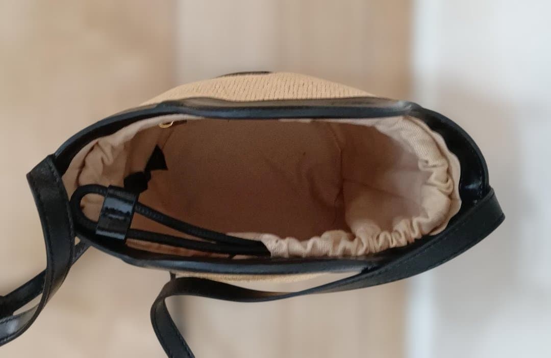 MARNI ロゴ ストロー&レザー ショルダーバッグ ベージュ×黒