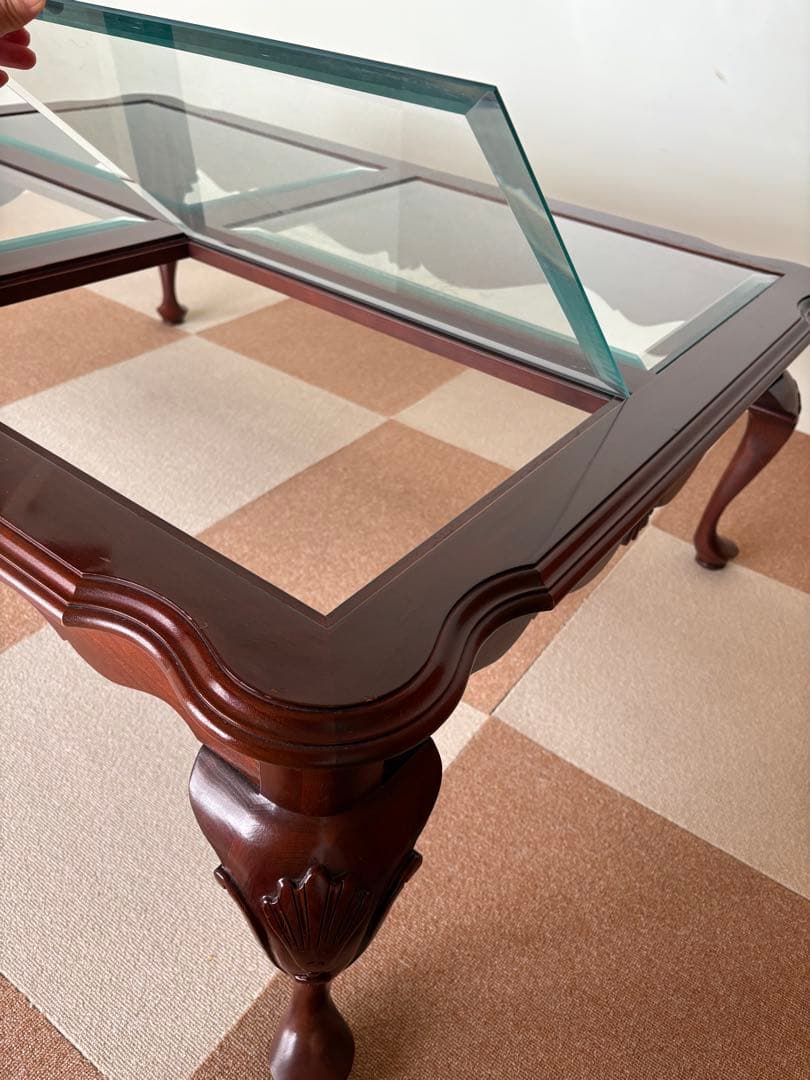 超美品　アメリカ家具定価20数万円、イーセンアーレン センター硝子テーブル、猫脚