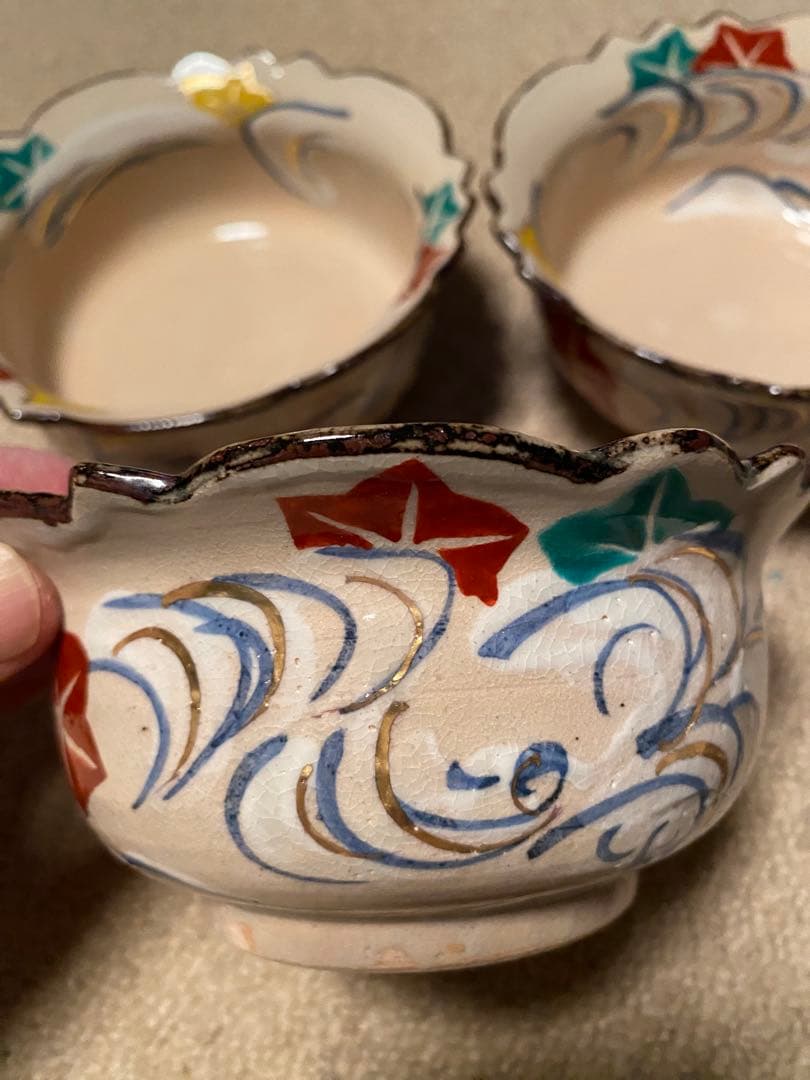 乾山写　清水焼竜田川向付5客　新品未使