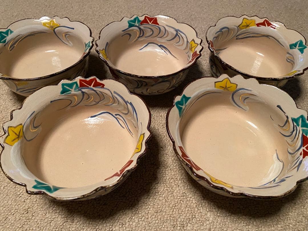 乾山写　清水焼竜田川向付5客　新品未使