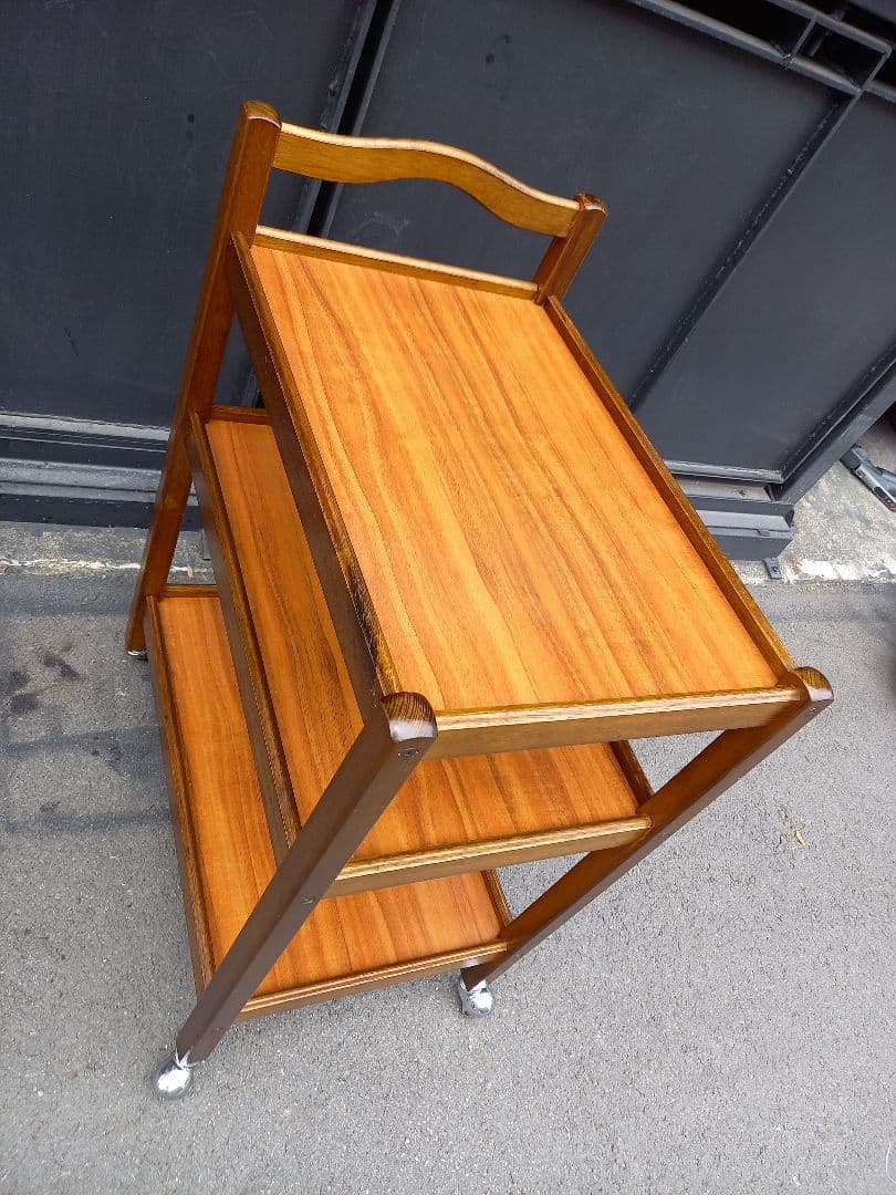1970's　北欧モダン　ウッド　無垢材　フレーム　メタル　キャスター　ワゴン
