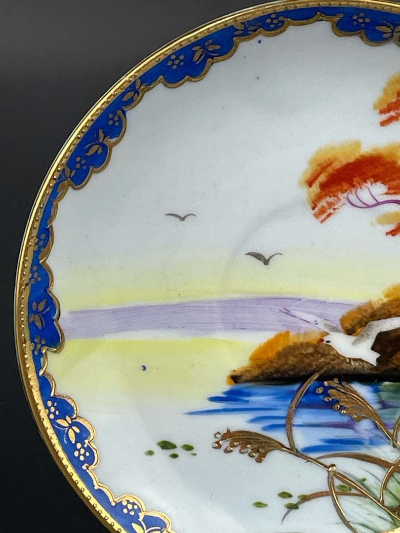 オールドニッポン カモメ 風景図 ティーカップ＆ソーサー アールヌーボー 金盛り