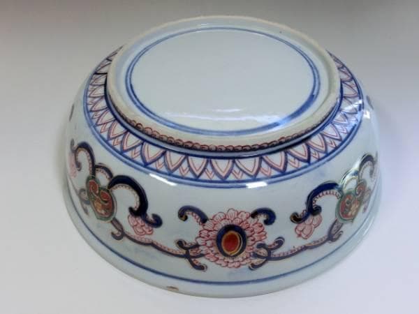 大鉢■伊万里 赤絵 花唐草窓絵鯉紋 魚紋 花唐草平鉢 時代物 骨董品 江戸後期■