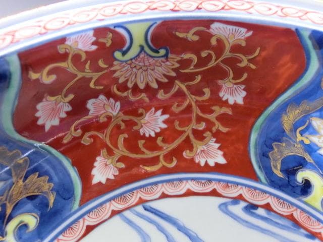 大鉢■伊万里 赤絵 花唐草窓絵鯉紋 魚紋 花唐草平鉢 時代物 骨董品 江戸後期■