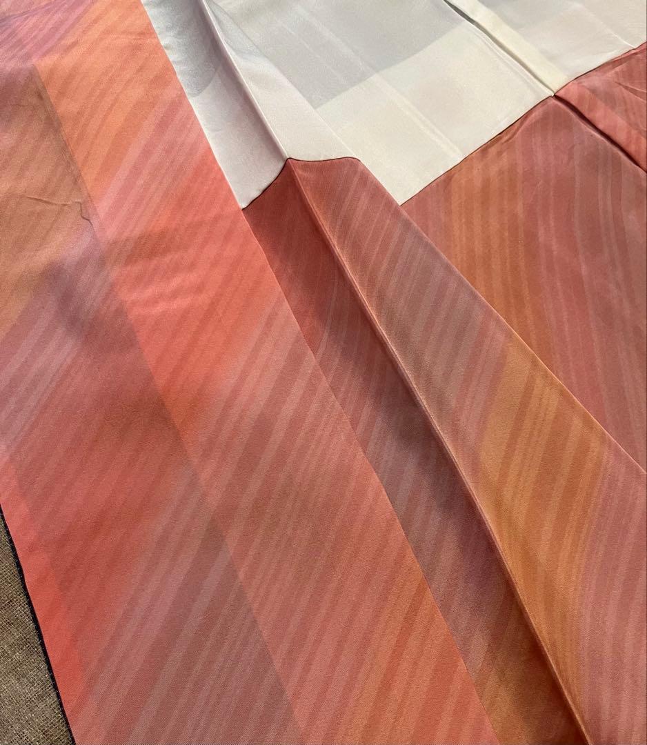 ［お値下げ中］天然草木染 結城紬 縞の着物 柄八掛 証紙付き トールサイズ