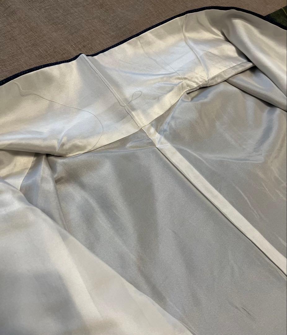 ［お値下げ中］天然草木染 結城紬 縞の着物 柄八掛 証紙付き トールサイズ