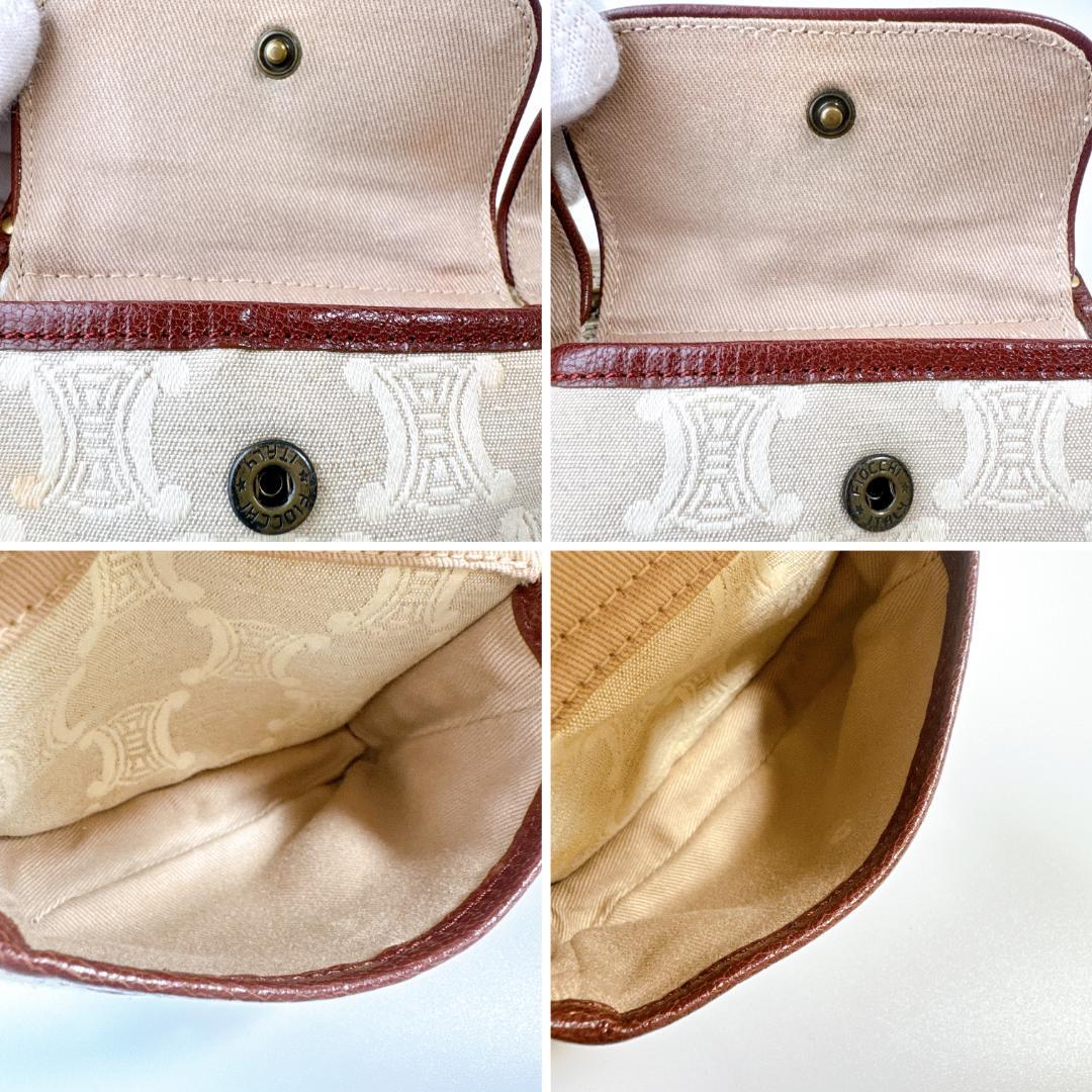 希少 セリーヌ マカダム ウエストバッグ ベージュ×ブラウン レザー×キャンバス
