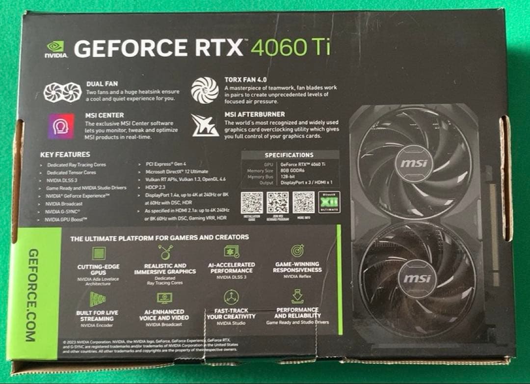 【中古】MSI GeForce RTX 4060 Ti
