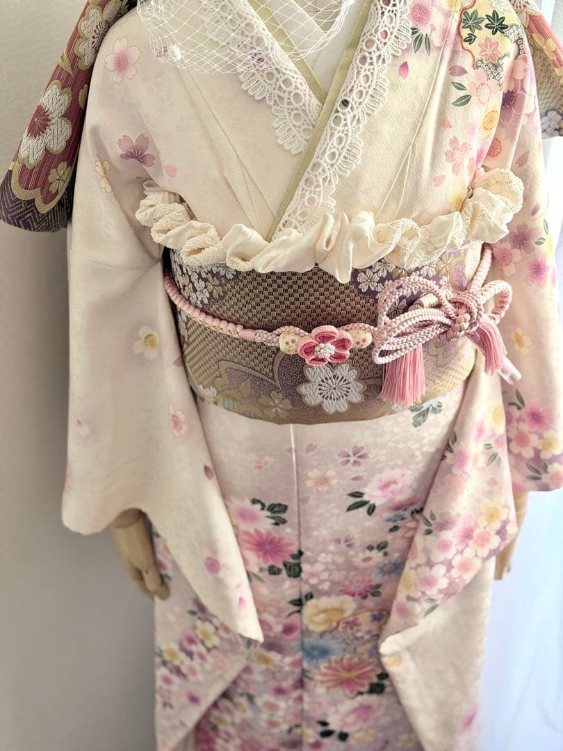 白地　ピンク柄　振袖フルセット