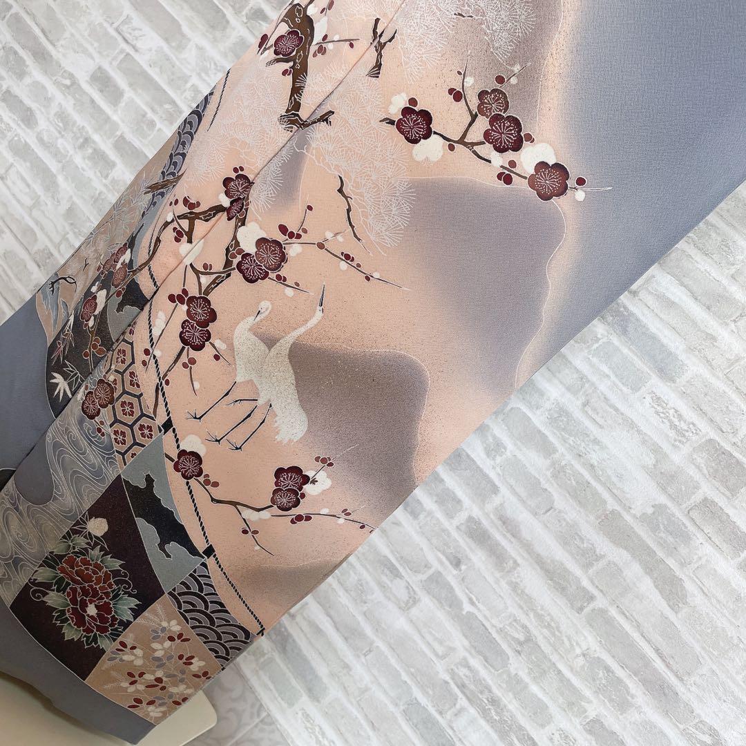 訪問着　帯　のみ　遠山紋様　梅の木　鶴　幔幕文　金彩加工　入学式　卒業式　H6