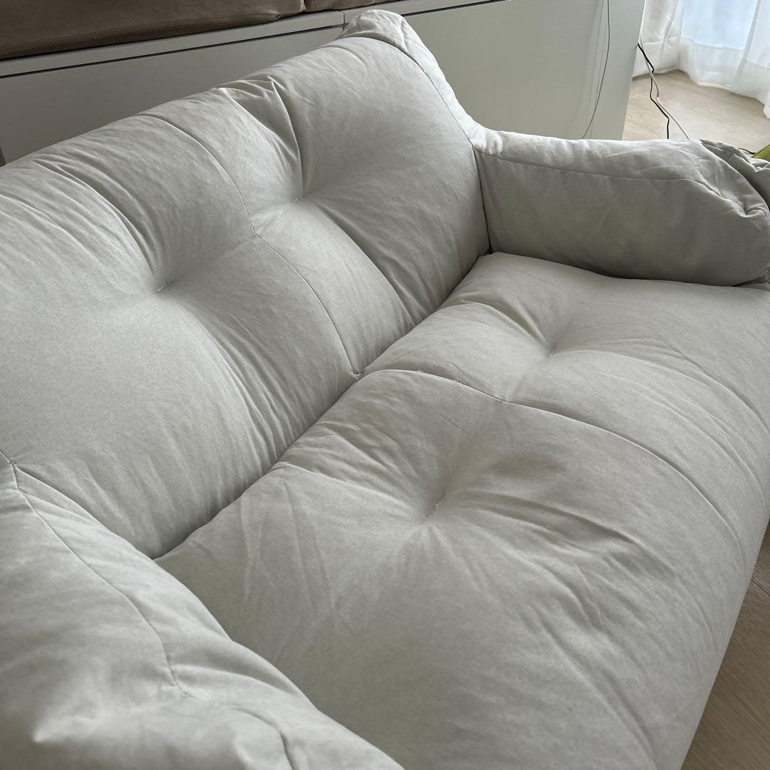 【nknh Y】ホワイト2人掛けビーズソファ