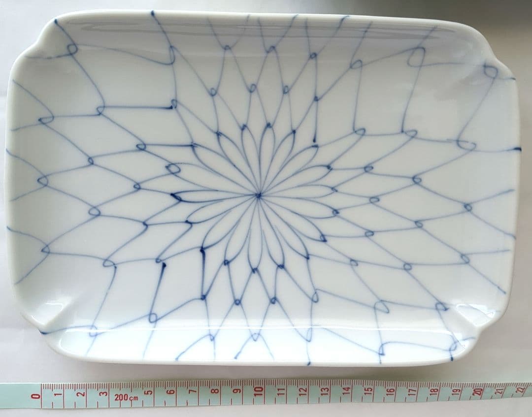 有田焼✨増山窯✨4枚❣️長皿 さんま皿 和食器 和柄 和皿 長方形 藍色 花網目