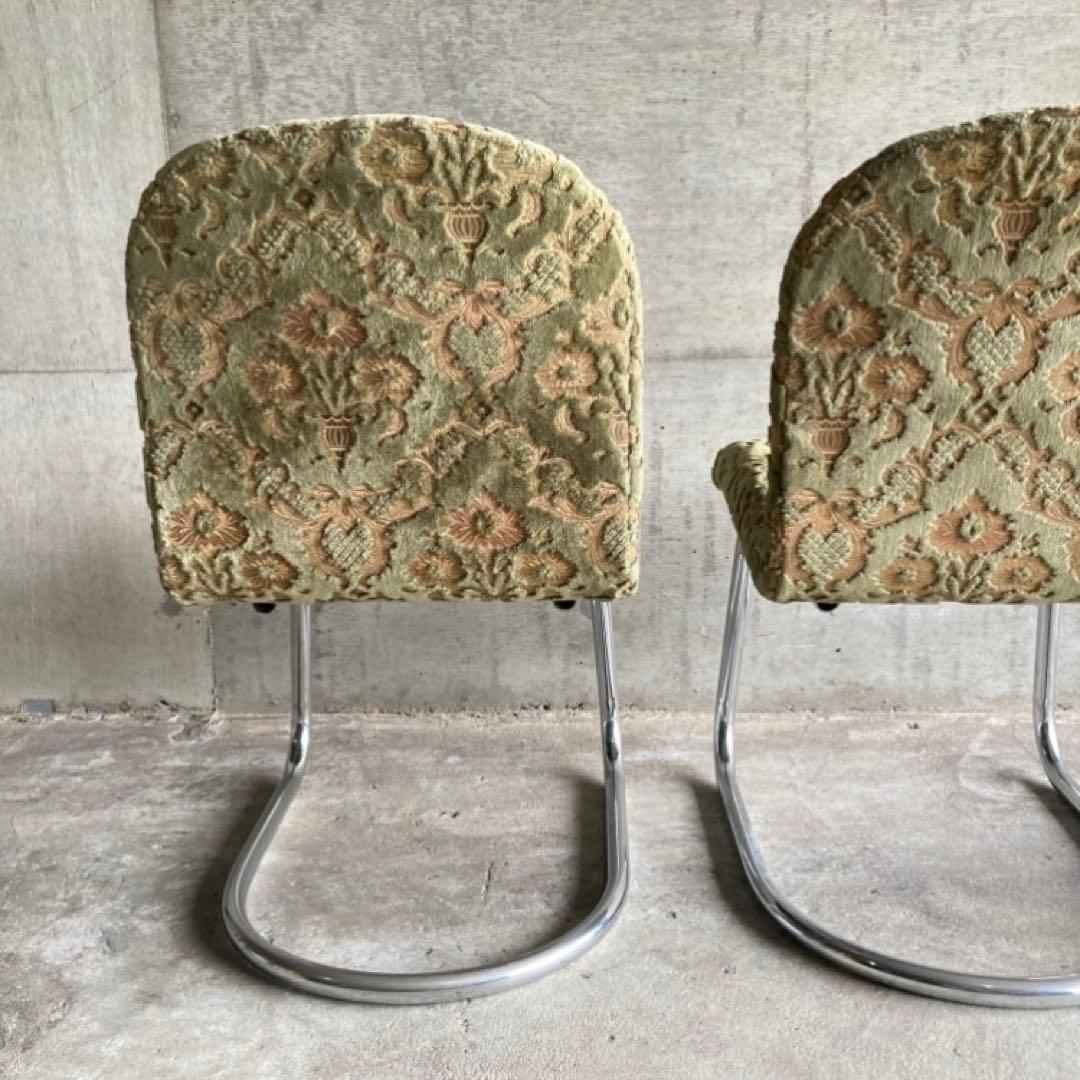 カンチレバー チェア 椅子 2脚 ビロード ジャガード 金華山 昭和 レトロ