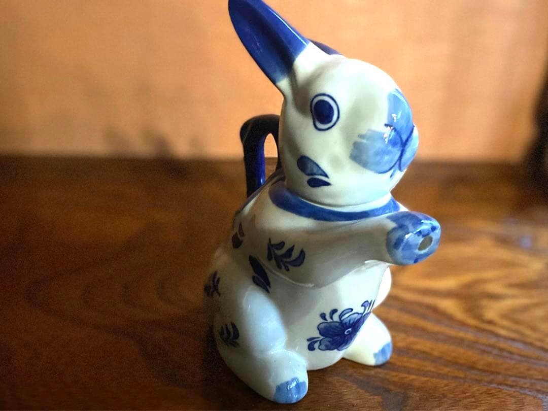 染付うさぎ！愛嬌溢る《青絵兎ティーポット》（検リヤドロヴィンテージ干支ヘレンド