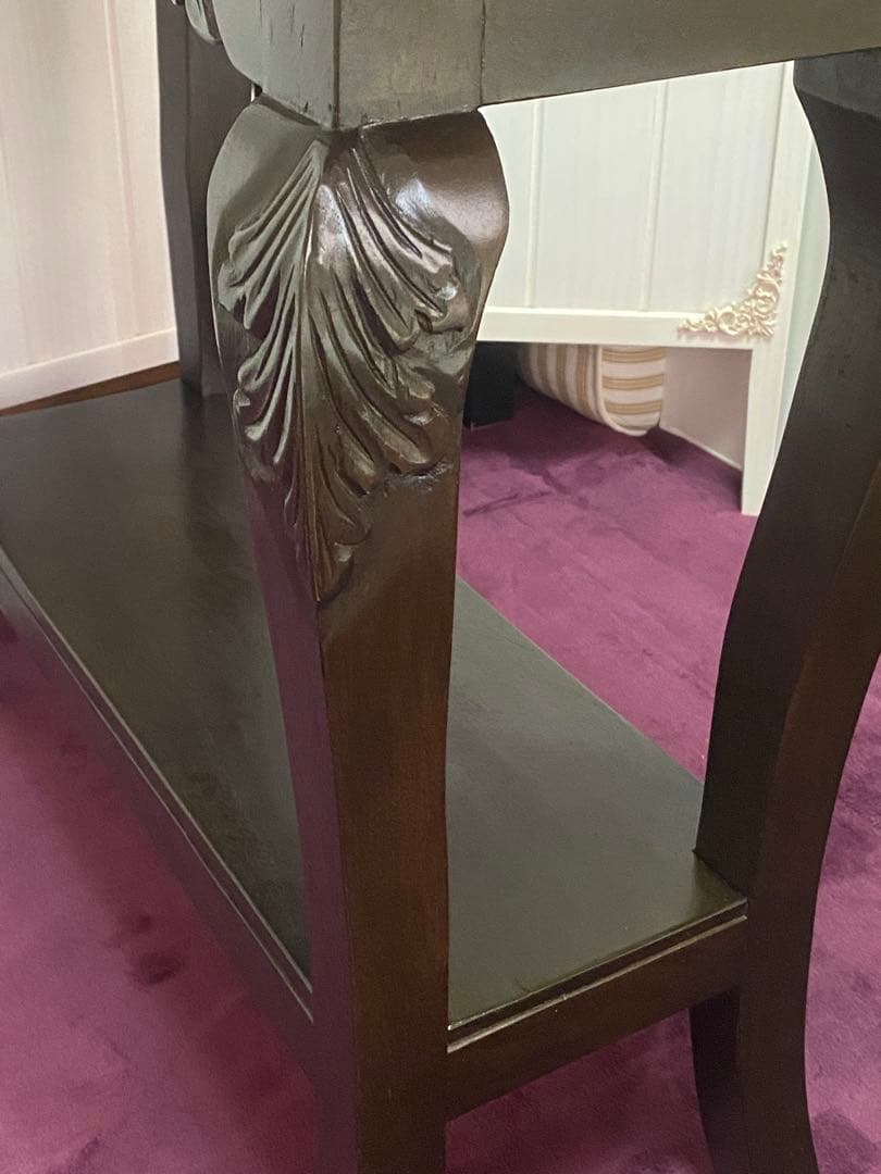 透かし彫♦️彫刻 猫脚 コンソールテーブル♦️コロニアル アンティーク♦️ブラウン