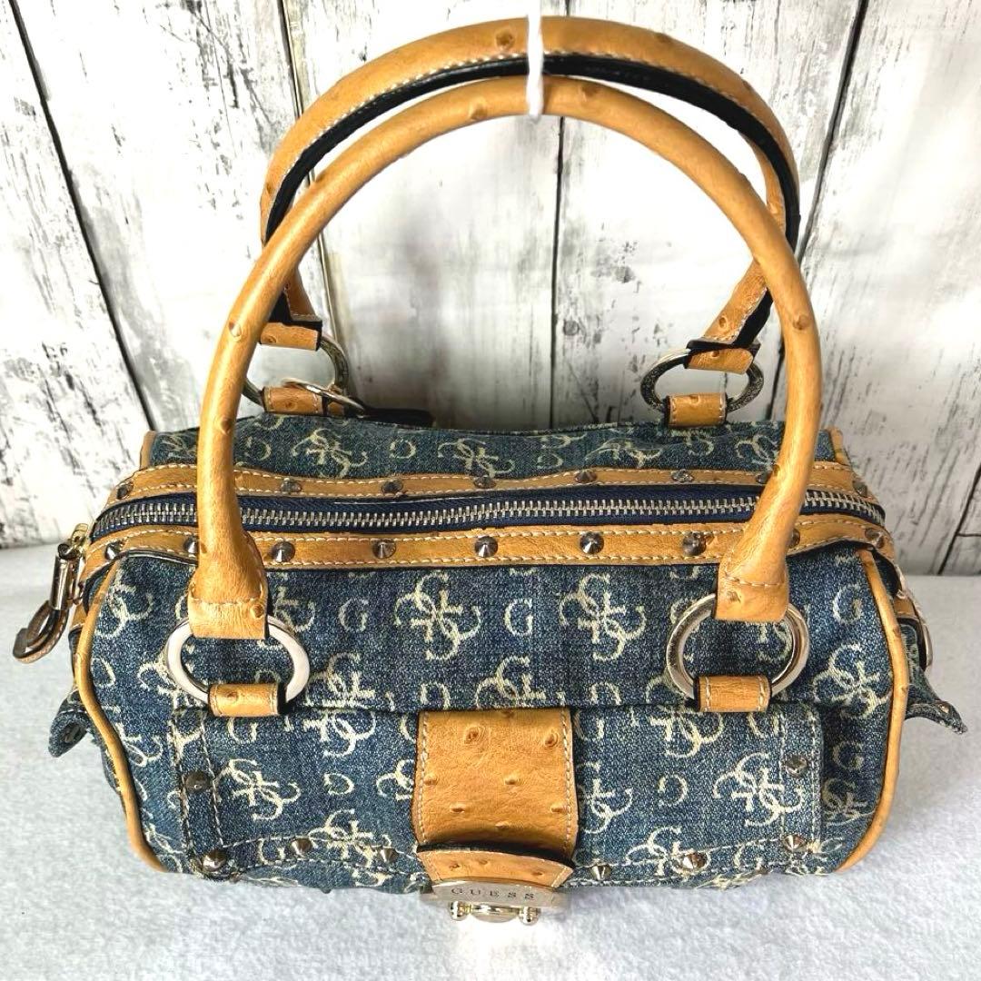 GUESS ゲス デニムハンドバッグ レザー ミニ ボストン コンビ レディース