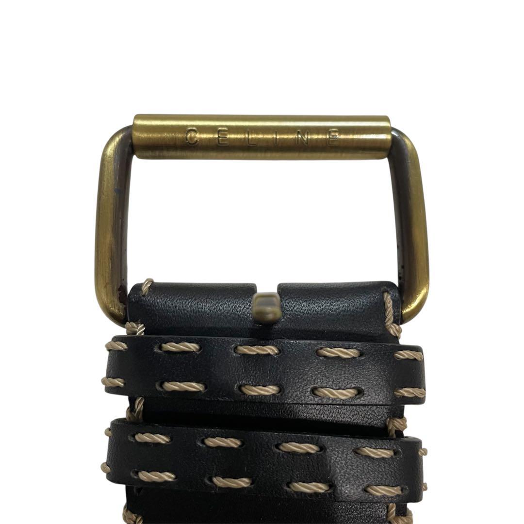 STITCHED WIDE LEATHER BELT レザーベルト ワイド 黒.