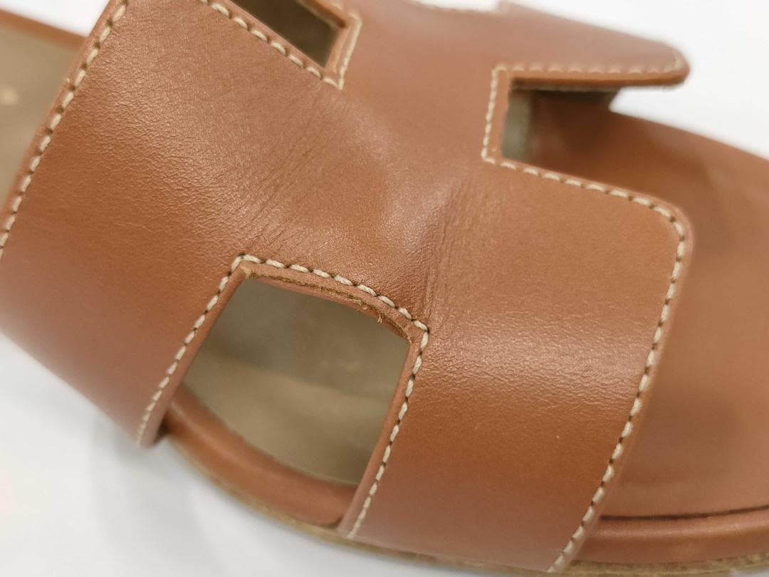 HERMESエルメス オアジスレザーミュール Hモチーフ　ブラウン系36 1/2