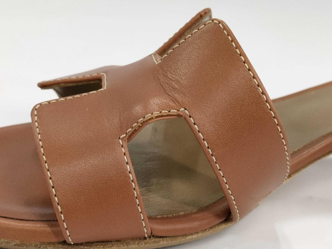 HERMESエルメス オアジスレザーミュール Hモチーフ　ブラウン系36 1/2