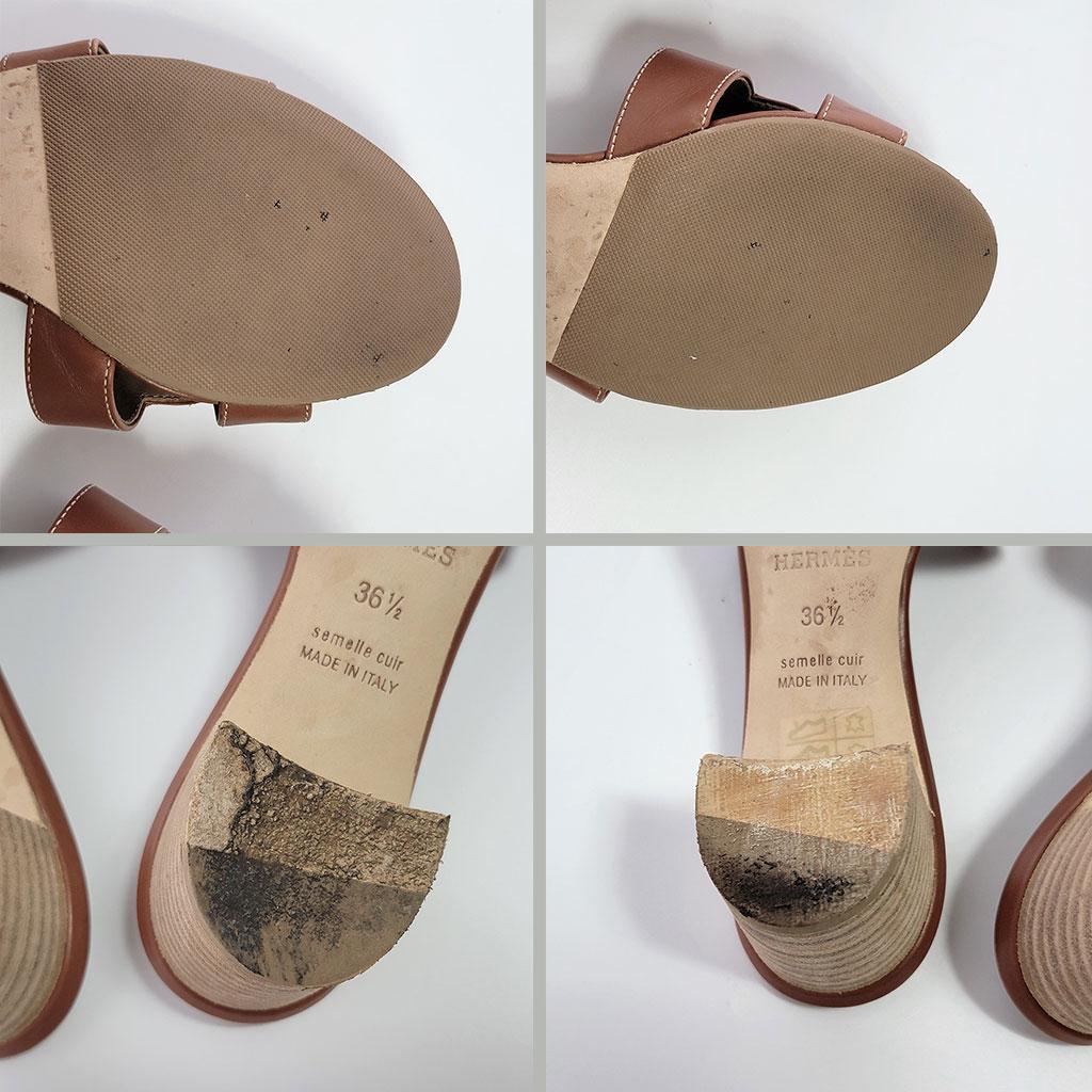 HERMESエルメス オアジスレザーミュール Hモチーフ　ブラウン系36 1/2