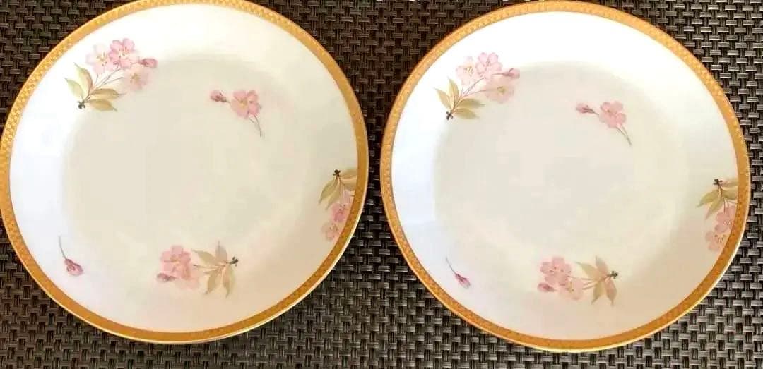 【未使用】大倉陶園　歳時記シリーズ　桜　市松　金彩　皿　16.5cm 2枚　貴重