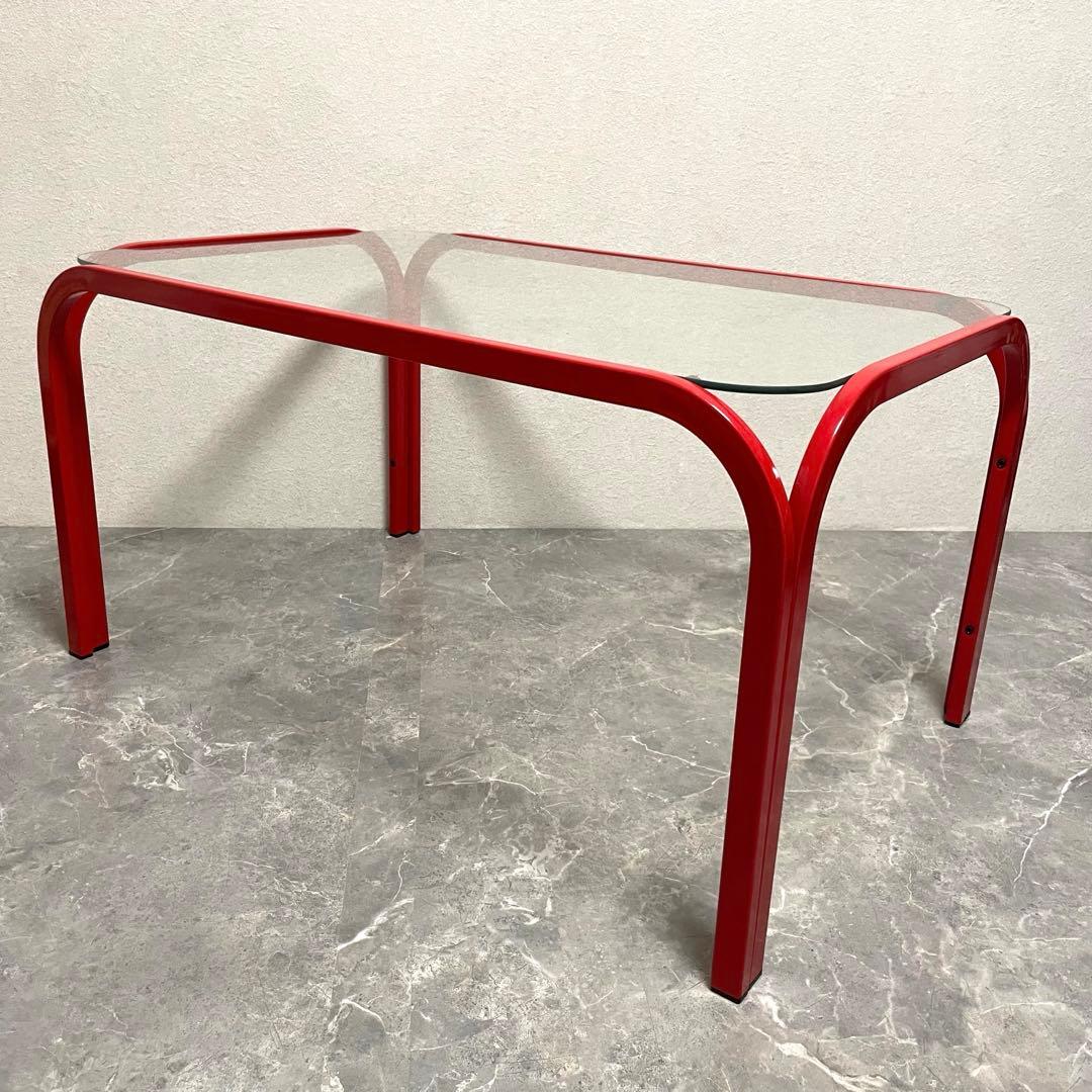 レトロ　80年代　ガラステーブル　 センターテーブル　アイアンフレーム