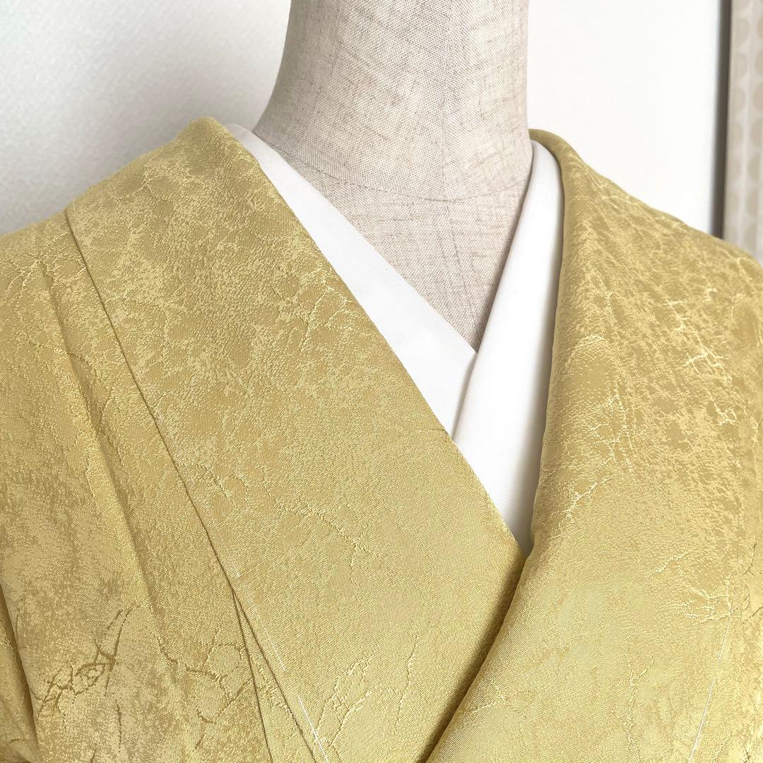 colon様リクエストしつけ付き 黄色色無地 正絹着物 長襦袢 雪輪帯セット