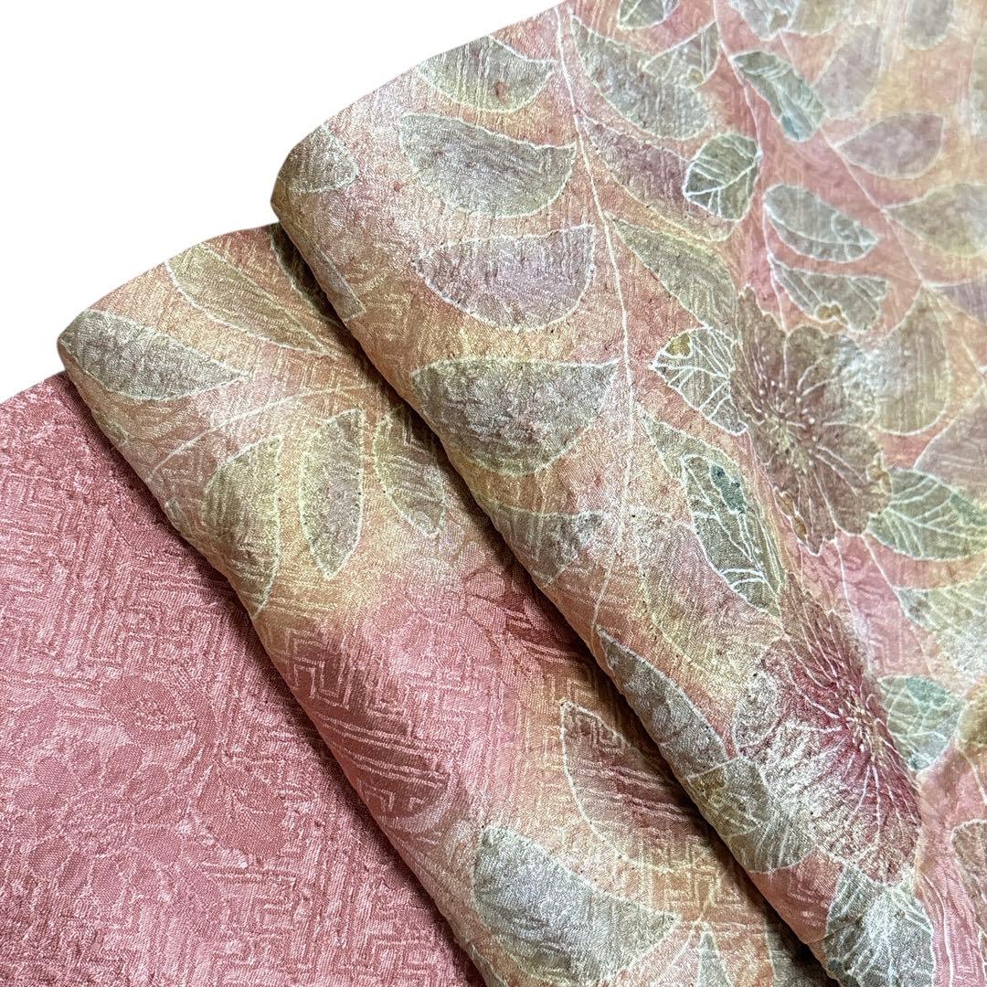 AA8愛華 着物 訪問着　絞り辻け花　曙色 正絹手縫い仕立て　美品