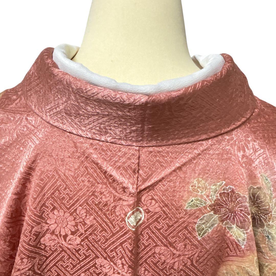 AA8愛華 着物 訪問着　絞り辻け花　曙色 正絹手縫い仕立て　美品