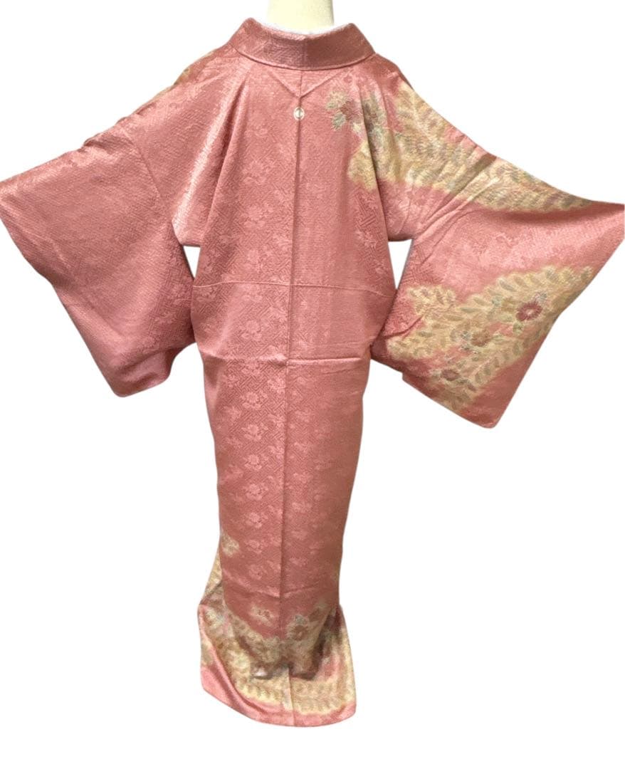 AA8愛華 着物 訪問着　絞り辻け花　曙色 正絹手縫い仕立て　美品