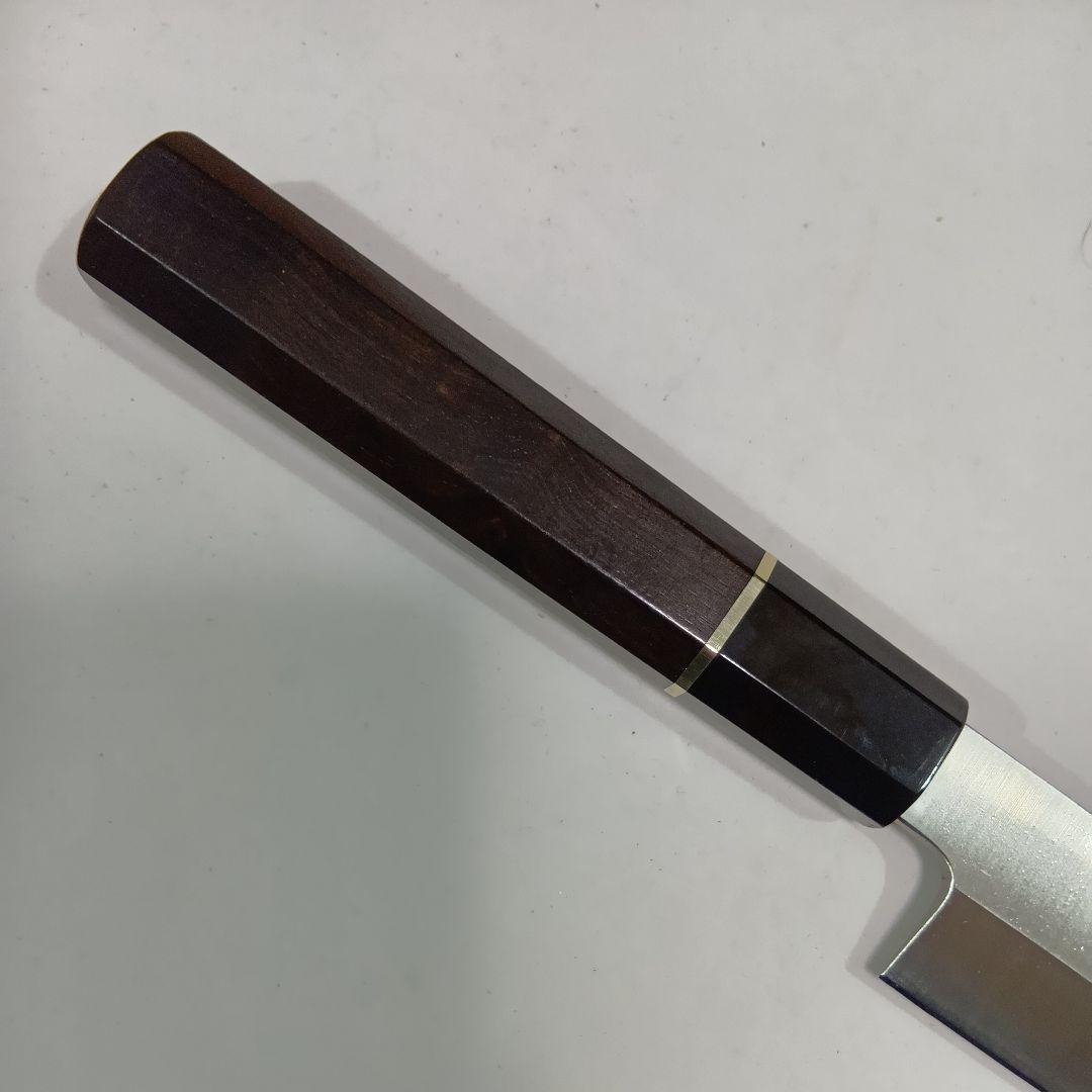 ステン本焼V金10号切付柳刃包丁33cm鞘付黒水牛黒檀八角柄