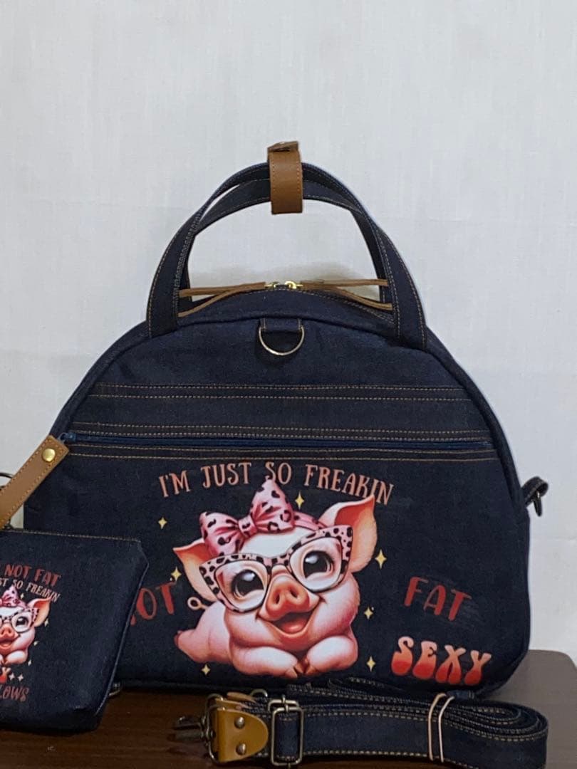 ☆岡山デニム☆ブタさん☆☆扇型☆リュック対応☆4wayボストンバッグ