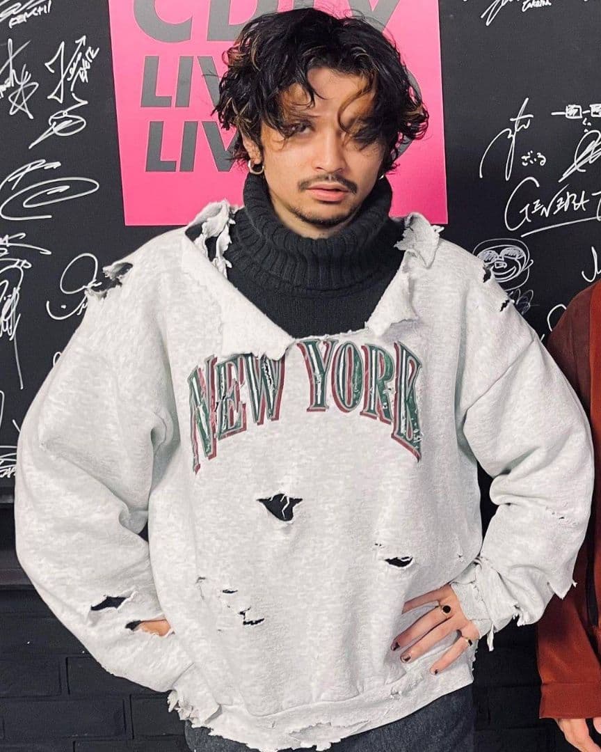 半壊 襤褸 クラッシュ NEW YORK ボロ加工 トレーナー 常田大希 XL