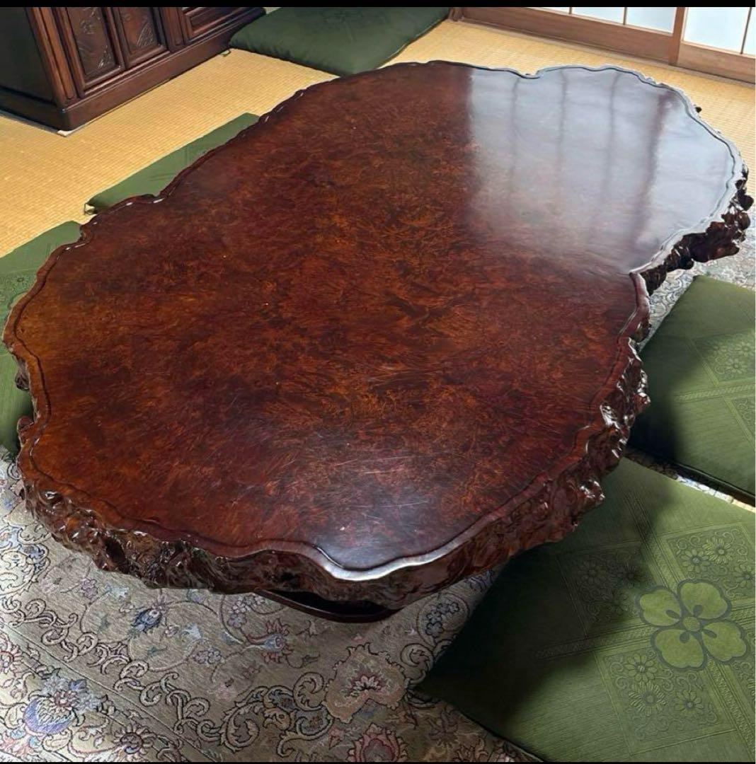 木製 不規則形座卓 大きめオーバルテーブル 極厚天板