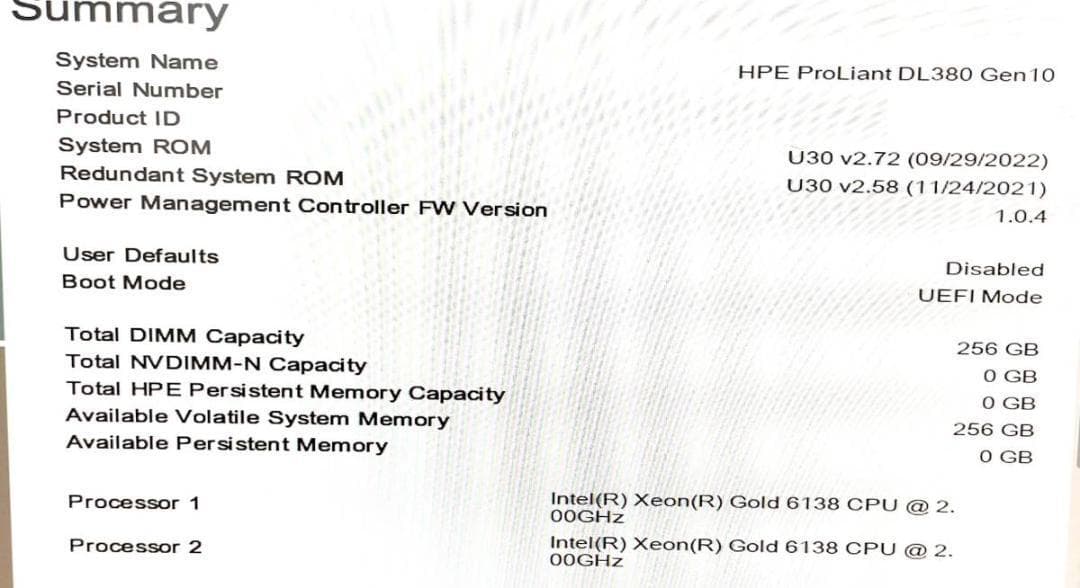 HP ProLiant DL380 Gen10 XeonGold 6138×2