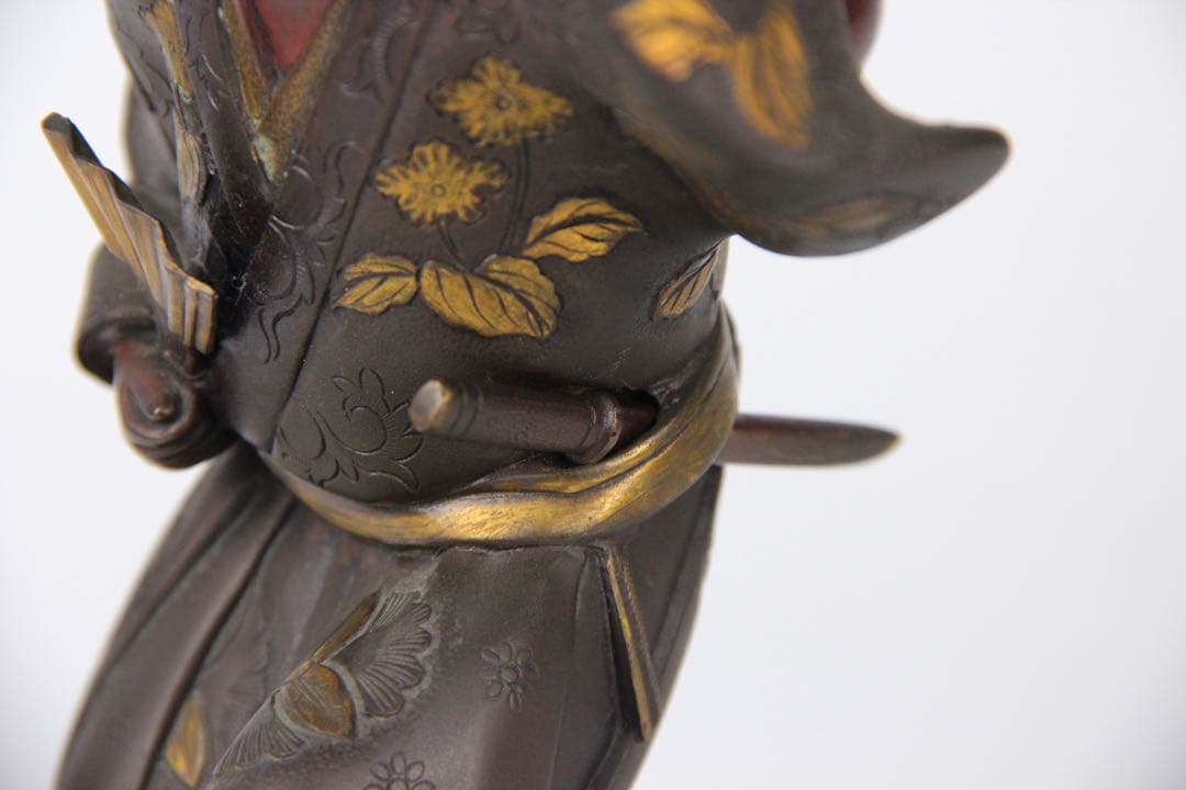 明治時代　古美術品 銅製塗金 阿波踊り 人物　サムライ　置物 EU25-2