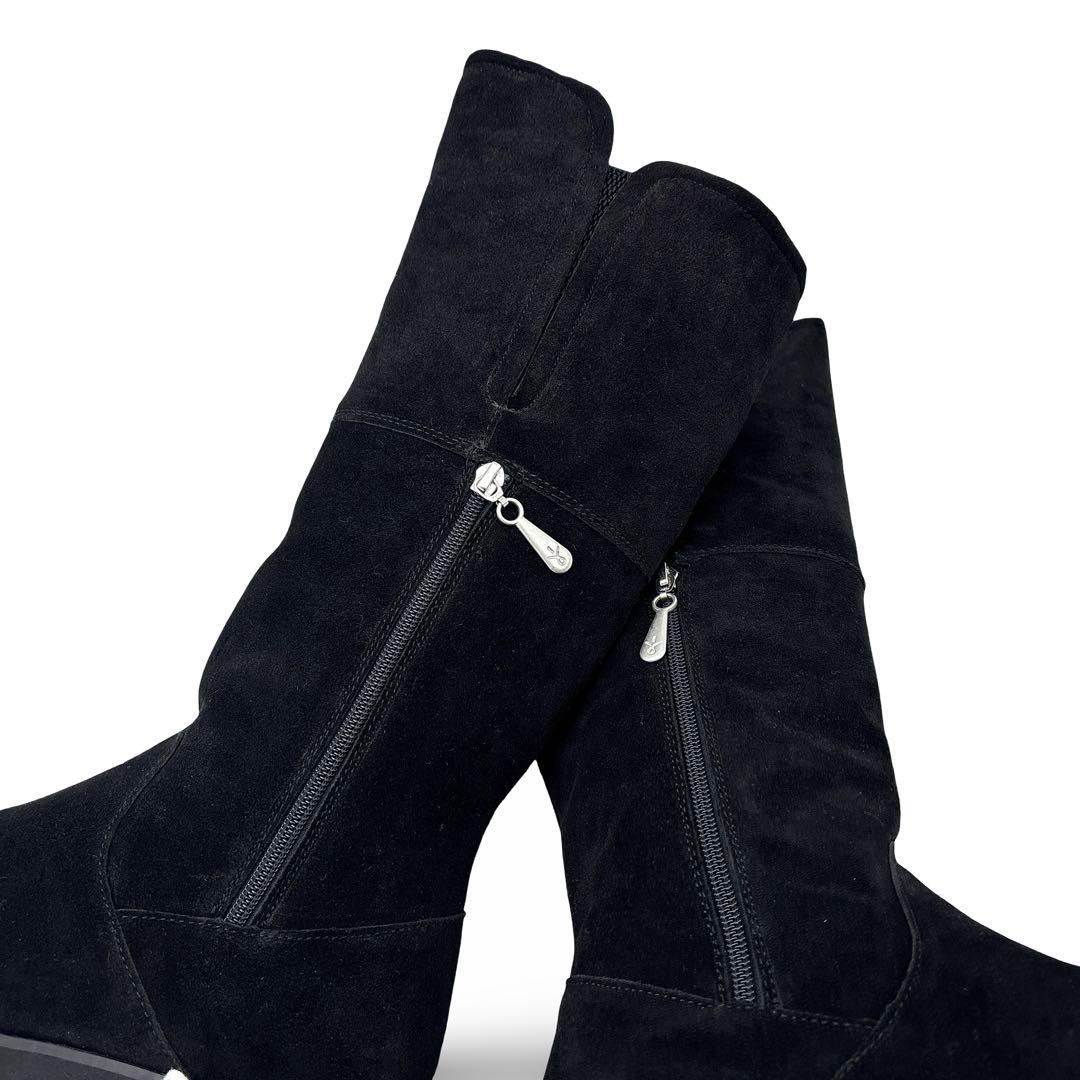 未使用新品】EMU エミュー　ロングブーツ レザー　スエード　中ボア　黒