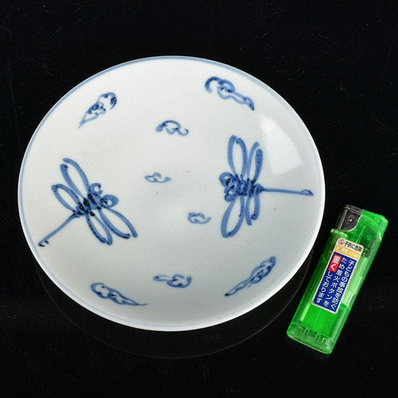 深川園　古染付写　蜻蛉文　五寸皿　十客　在銘　共箱　V　R4364