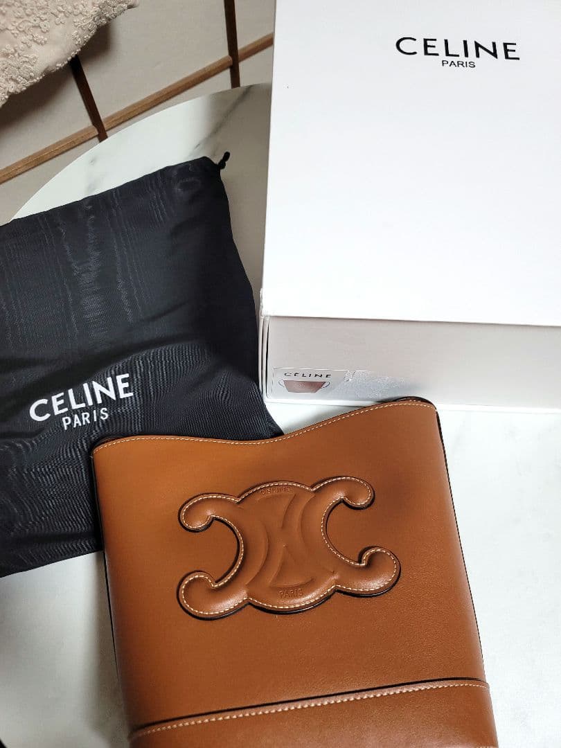 CELINE・ブラウンレザー・バケツ型・ショルダーバッグ