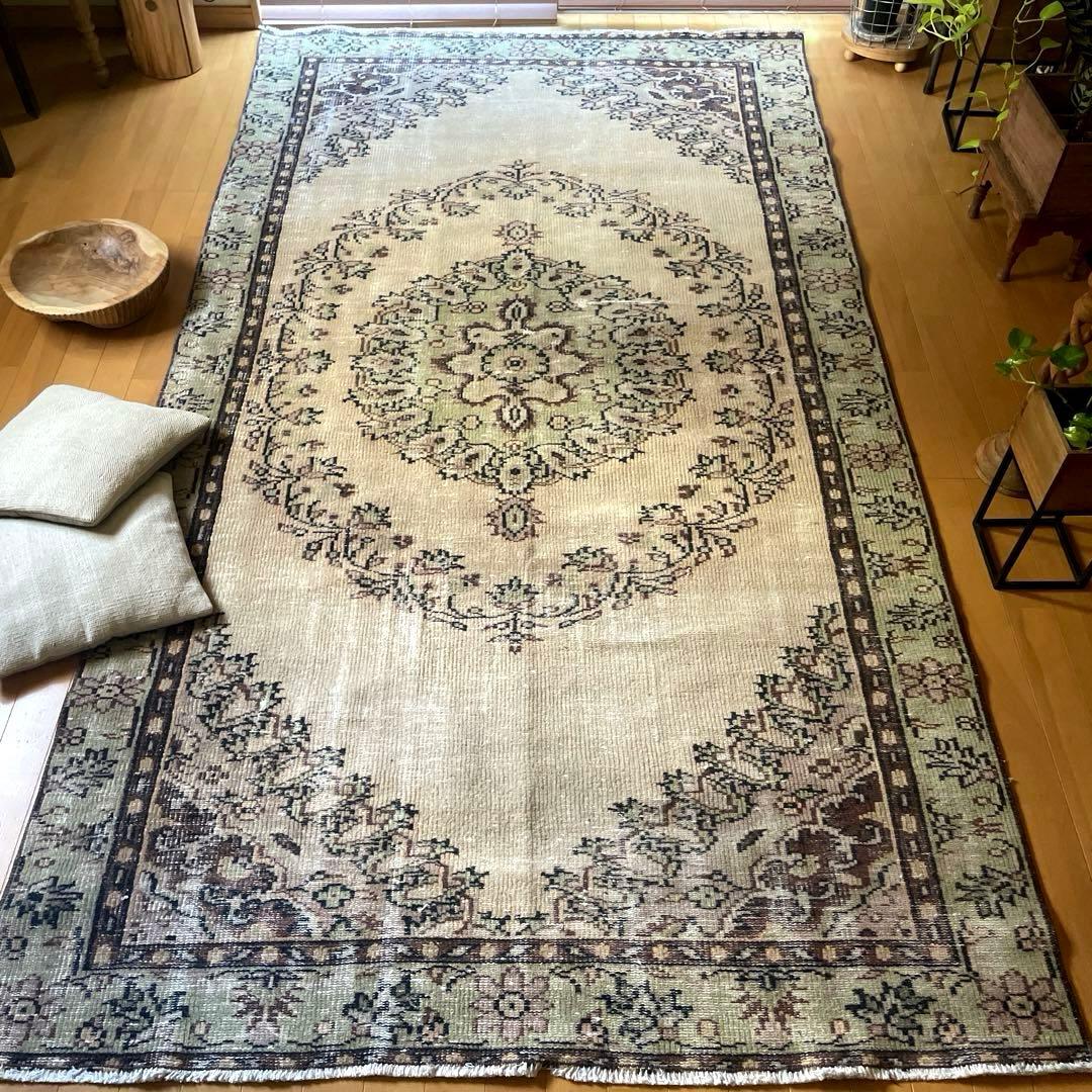 超大判144×269メダリオン　ベージュブラウン　トルコヴィンテージラグ
