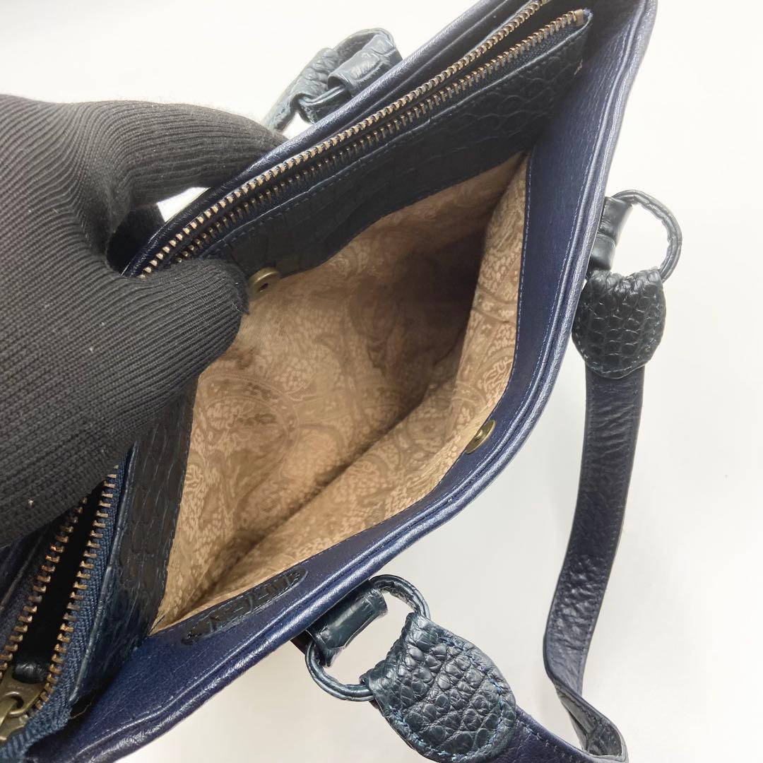 極美品　IBIZA イビサ　2way クロコダイル　マット　レザ　ネイビー