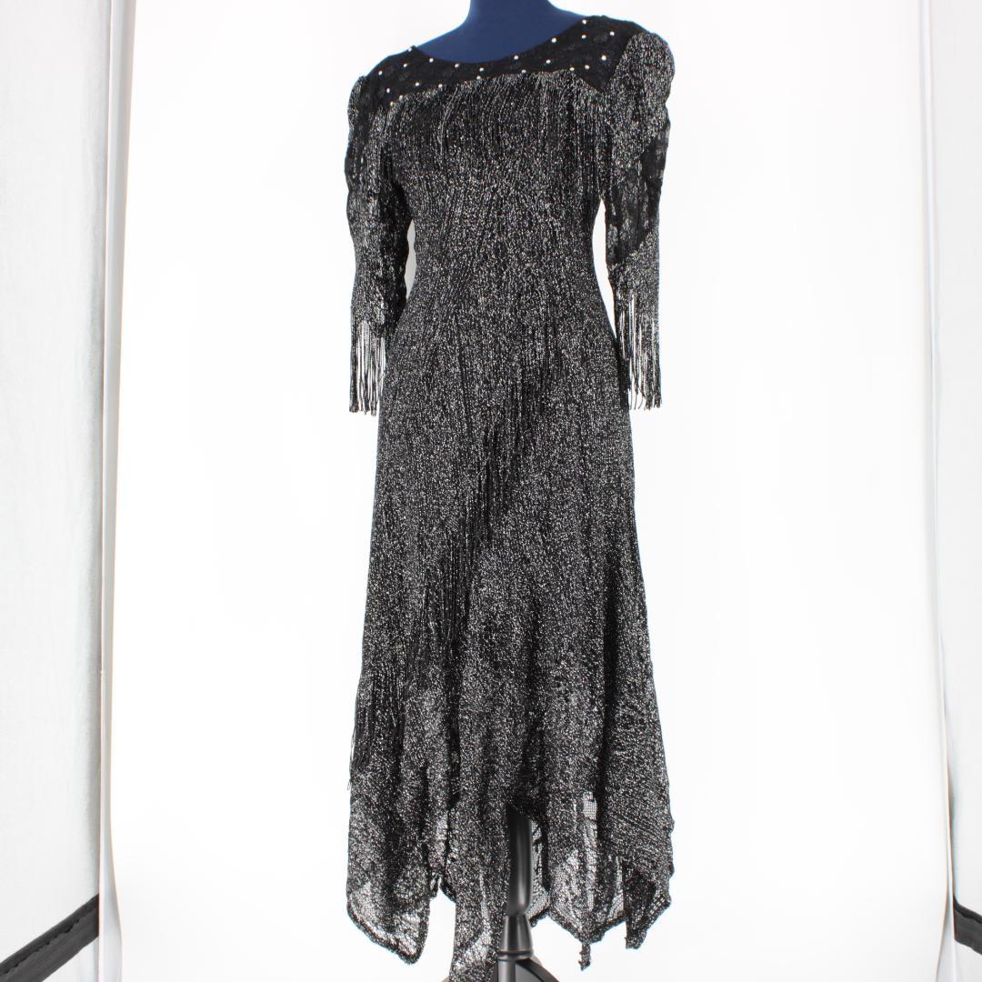 【美品 社交ダンス衣装】ワンピース ドレス 黒 ブラック ラインストーン レース