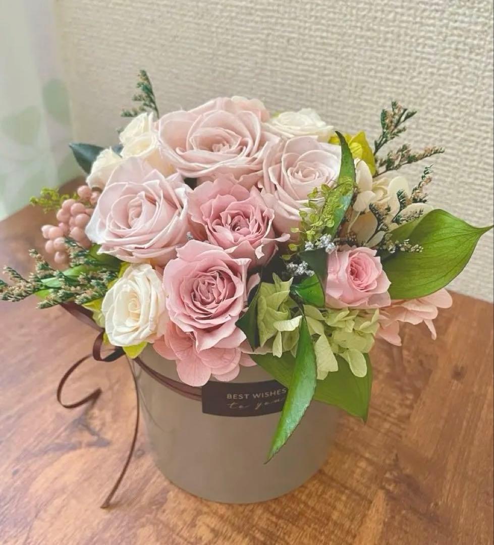 ＊*..くすみピンクのナチュラルアレンジ＊°.プリザーブドフラワー　お花の贈り物