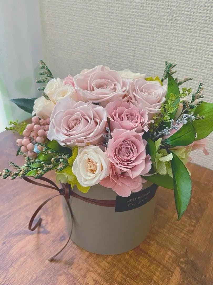 ＊*..くすみピンクのナチュラルアレンジ＊°.プリザーブドフラワー　お花の贈り物