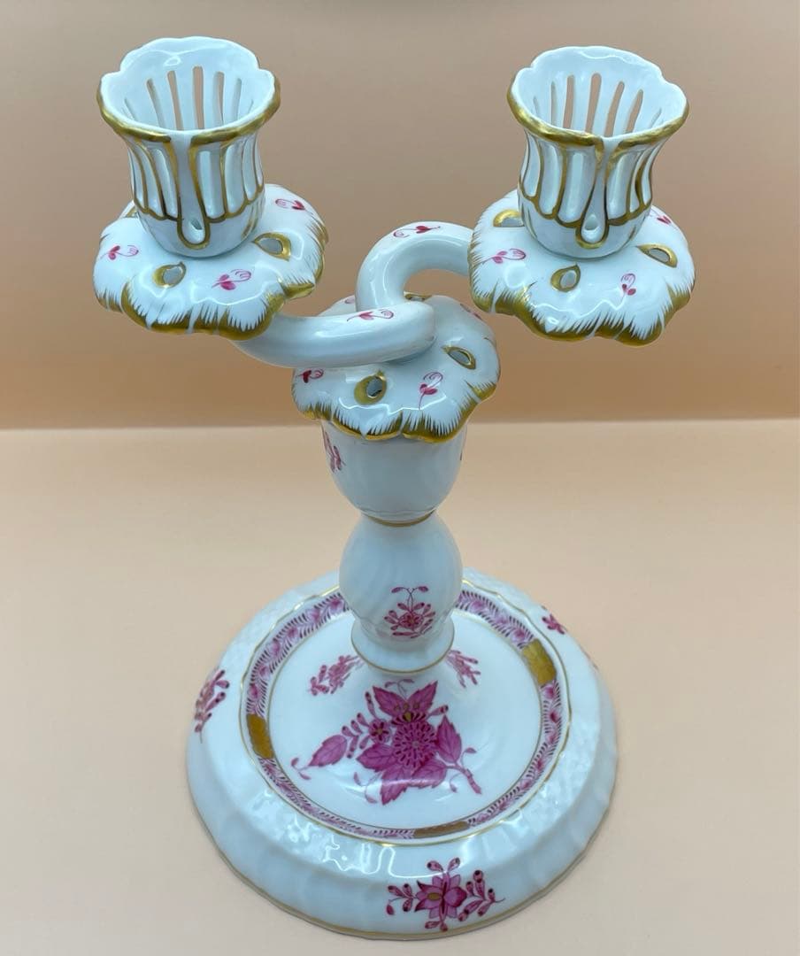 ヘレンドアポニーピンクのキャンドルホルダー